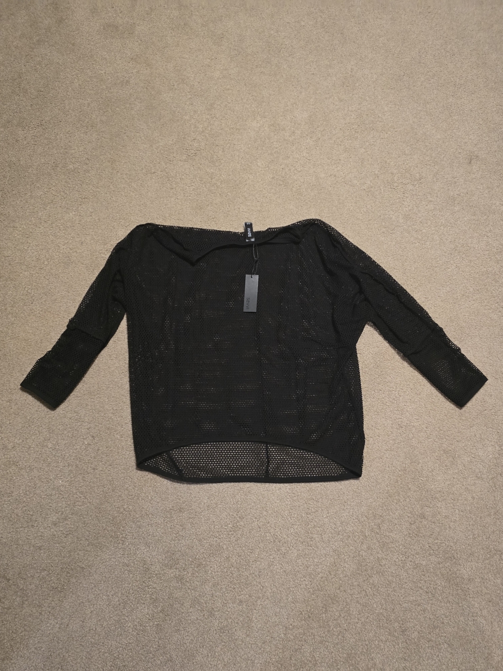 Women’s Black Mesh Boatneck Top - Modern Layering Sweatshirt